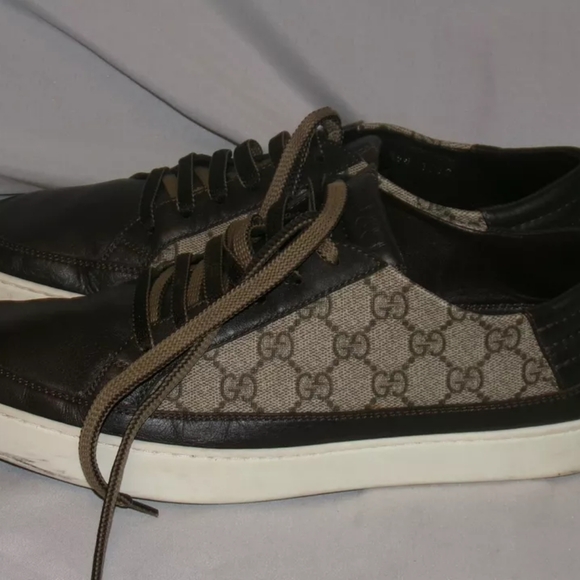 Gucci Brown GG Leather Sneakers Size 10 - Picture 1 of 5